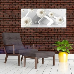 Absztrakt kép fehér virágokkal (120x50 cm)