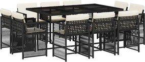 vidaXL 11 részes fekete polyrattan kerti étkezőgarnitúra párnákkal