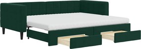 vidaXL sötétzöld kihúzható bársony heverő fiókkal 90 x 200 cm