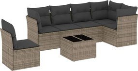 vidaXL 7 részes szürke polyrattan kerti ülőgarnitúra párnákkal