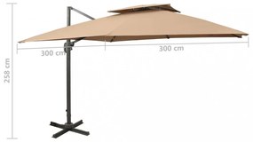 tópszínű dupla tetejű konzolos napernyő 300 x 300 cm