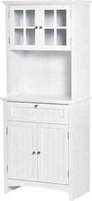 HOMCOM Magas Konyhai Szekrény Konyhához és Étkezőhöz, 2 Szekrénnyel, Állítható Polcokkal és Munkaasztallal, MDF-ből, 68,6x40x164 cm, Fehér | Aosom