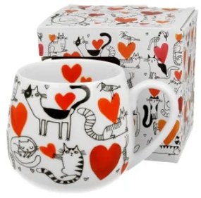 Cicás szívesecskés porcelán bögre 430 ml Cats and hearts
