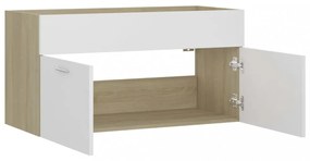 fehér és sonoma tölgy szerelt fa mosdószekrény 90x38,5x46 cm