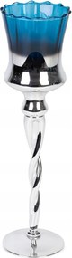 Dekorációs gyertyatartó CLARE2 10x35 ezüst kék kehely dekoratív lábon