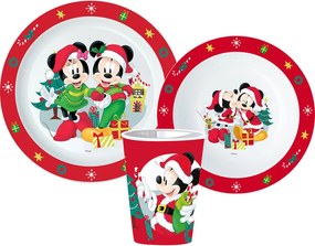 Disney Minnie and Mickey Karácsonyi étkészlet, micro műanyag szett, pohárral 260 ml