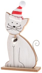 Fa macska csengővel és kötött sapkával, 29 cm