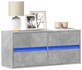 betonszürke falra szerelhető TV-szekrény LED-del 100x31x45 cm