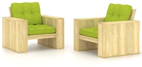 vidaXL 2 db impregnált fenyőfa kerti szék élénkzöld párnákkal