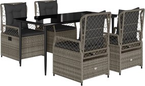 vidaXL 5 részes szürke polyrattan kerti étkezőgarnitúra párnával