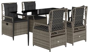 vidaXL 5 részes szürke polyrattan kerti étkezőgarnitúra párnával