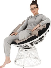 Forgó fotel párnával, fehér/taupe/fekete, TRISS BIG