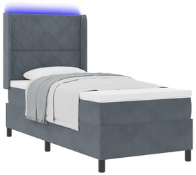 Boxspring Ágy Matraccal és LED Delux Szürke 90x200 cm Bársony