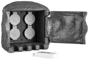 Power Rock Remote, sötétszürke, kerti csatlakozó aljzat, 4-es elosztó, 1,5 m, távirányító, szikla