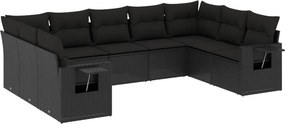 vidaXL 9 részes fekete polyrattan kerti ülőgarnitúra párnákkal