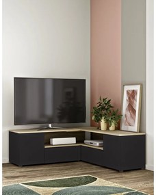 Fekete-natúr színű TV-állvány tölgyfa dekorral 130x46 cm Angle – TemaHome