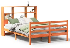 viaszbarna tömör fa könyvespolcos ágy matrac nélkül 135 x 190cm