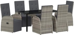 vidaXL Kert étkező szett párnával 7 pcs Szürke polirattan
