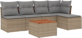 vidaXL 6 részes bézs polyrattan kerti ülőgarnitúra párnával