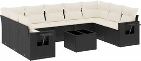 vidaXL 10 részes fekete polyrattan kerti ülőgarnitúra párnákkal