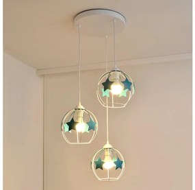 Gyerek csillár zsinóron STARS 3xE27/15W/230V türkiz/fehér