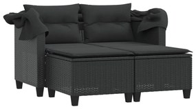 2 személyes fekete polyrattan kerti kanapé baldachinnal/székkel