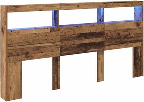 vidaXL Fejtámla LED -es lámpákkal Öreg fa 200 x 17 x 102 cm Faanyag