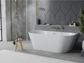 Mexen Oval Slim szabadon álló fal melletti kád 170 x 80 cm, fehér, túlfolyó arany szálcsiszolt - 52661708000-55