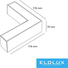 UNIVERSO LL57-lámpához L-alakú toltóelem 12w 1560lm 4000k-6500k kapcs. IP20 Fekete 176x176x70mm 5év