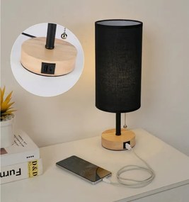 BRILAGI - TABLON asztali lámpa USB-porttal, 1xE27/25W/230V, tölgy/fekete