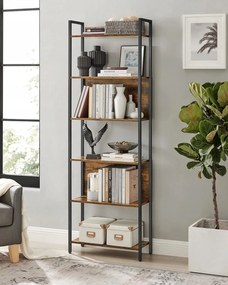 Könyvespolc TAYLOR 6 polc 186x60cm, rusztikus barna