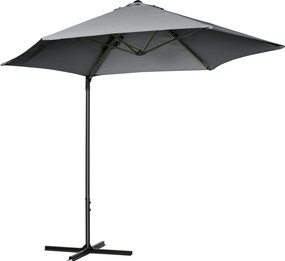 Outsunny Ø256x245 cm Kerti Napernyő 360°-ban Forgatható Elérhető Parasol Kézi Nyitással és Keresztalappal Teraszra Szabadtérre Sötét Szürke | Aosom