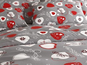 Mikroplüss ágynemű szett CHRISTMAS HEART szürke + mikroplüss lepedő SOFT 90x200 cm fehér, egyszemélyes ágyhoz
