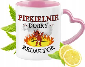 Szerkesztői bögre Rózsaszín, szív alakú füllel Kávé ajándék