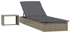 1 db szürke polyrattan napozóágy asztallal