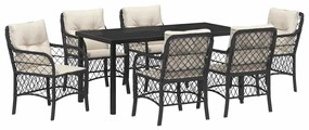 vidaXL Kert étkező szett párnával 7 pcs Fekete polirattan