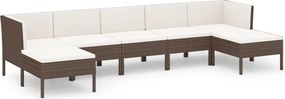 vidaXL 7 részes barna polyrattan kerti bútorszett párnákkal