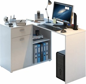 Sarok PC asztal, fehér, KALIMERO