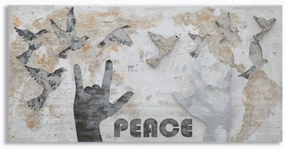 PEACE bézs és fekete vászon festmény