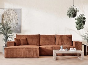 Rézszínű zsenília kinyitható-tárolóhelyes sarokkanapé (bal oldali-heverő résszel) Maze – Maison de Rêve