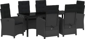 vidaXL Kert étkező szett párnával 7 pcs Fekete polirattan