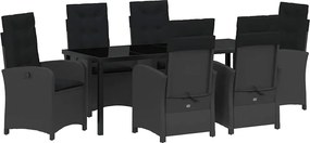 vidaXL Kert étkező szett párnával 7 pcs Fekete polirattan