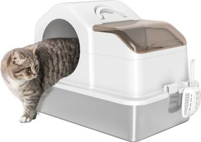 PawHut Extra Nagy Fedeles Macskaalomtartó Rozsdamentes Acél Tálcával, Levehető Fedél, Magas Peremű, Szagtalan, Könnyen Tisztítható Nagy Macskák Számár