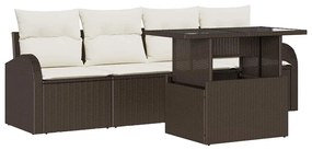 vidaXL Kerti Kanapé Szett párnával párnával 5 pcs Barna Poly Rattan