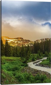 Vászonkép Ösvény a hegyek között Erdő Fák Nap 60x100 cm