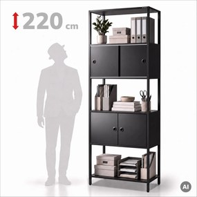 Iratrendező polc zárható szekrénnyel, irodai, nyitott polcok, fém fekete, 800x2200x400 mm: ARIEL