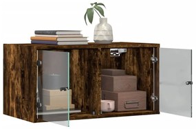 füstös tölgy színű faliszekrény üvegajtókkal 68,5x37x35 cm