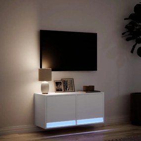 fehér falra szerelhető TV-szekrény LED-lámpákkal 80x31x35 cm
