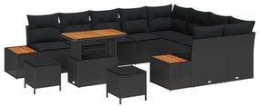 vidaXL Kerti Kanapé Szett 12 pcs Fekete polirattan