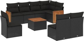 vidaXL 9 részes fekete polyrattan kerti ülőgarnitúra párnákkal